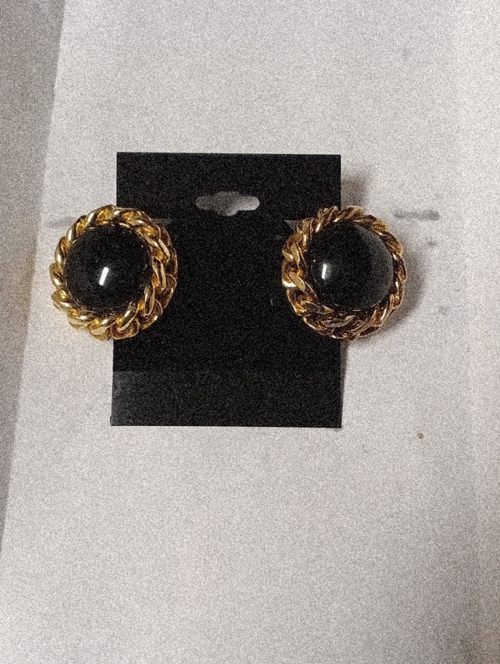 Gold-Tone Black Cabochon Rope-Edge Stud Earrings